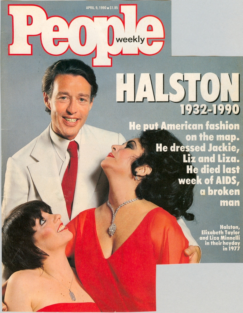 People Magazine Cover (Nachruf), April 1990: Halston mit den "Halstonettes" Liz Taylor, Liza Minelli