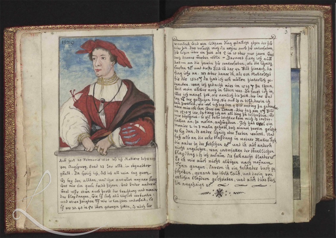 Trachtenbuch des Matthäus Schwarz aus Augsburg, 1520 - 1560, Bild: Ausstellung bookmarks2009.de Trachtenbuch des Matthäus Schwarz aus Augsburg, 1520 - 1560, Bild: Ausstellung bookmarks2009.de