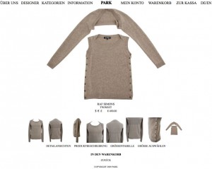 Twinset für Herren, Raf Simons, Park Onlineshop, Screenshot Twinset für Herren, Raf Simons, Park Onlineshop, Screenshot