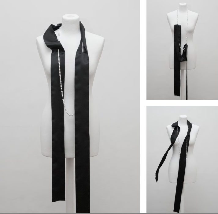 Sonja Bischur Spring/Summer 2011, black silk scarf affiliated with white imitation pearl necklace