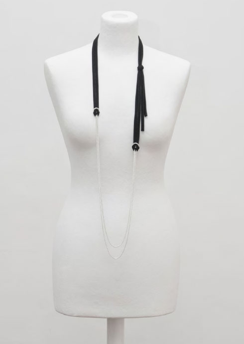 Sonja Bischur Spring/Summer 2011, black jersey ribbon necklace with simple knot and silver plated tube chain