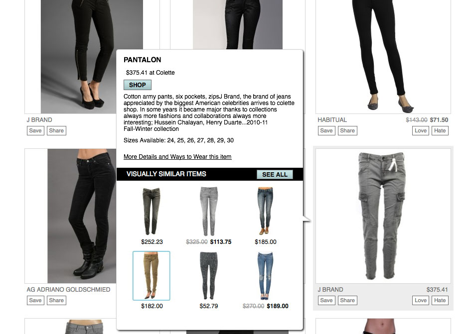 boutiques.com, Produktansicht mit Àhnlichen Produkten, Screenshot