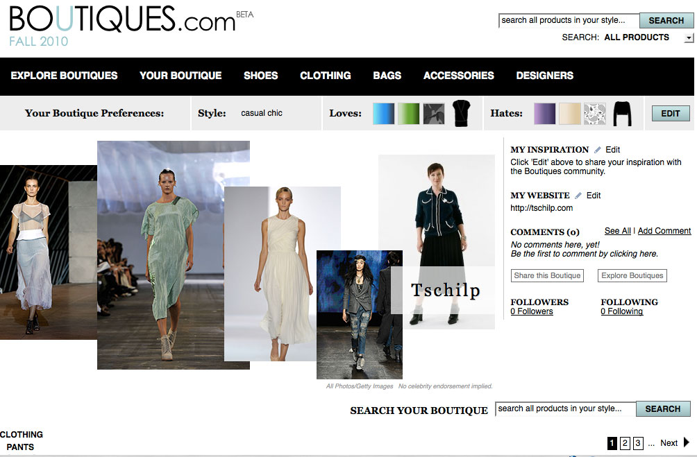 Tschilp auf boutiques.com, Screenshot