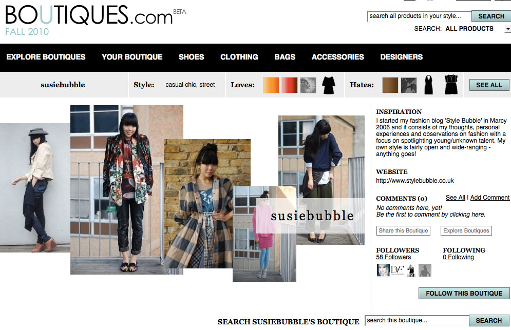 boutiques.com, Susie Bubble's Boutique, Screenshot