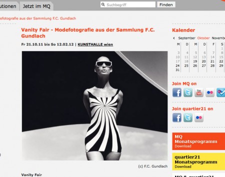 Ankündigung auf der Website des Museumsquartier, Screenshot