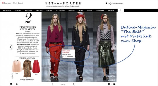 Online-Magazin "The Edit" mit Shopping-Link Online-Magazin "The Edit" mit Shopping-Link