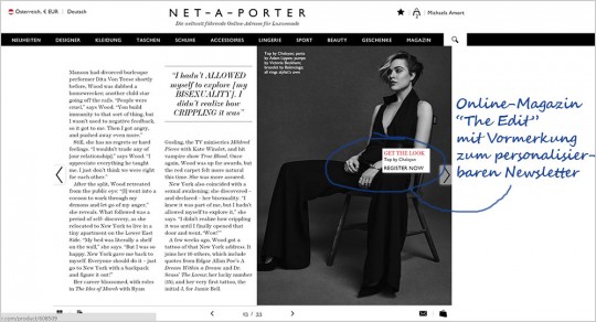 Online-Magazin "The Edit" mit Verknüpfung zur Newsletter-Personalisierung Online-Magazin "The Edit" mit Verknüpfung zur Newsletter-Personalisierung